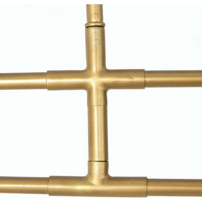 Astrid Chandelier by Four Hands in antique brass, dark walnut, dark brown leather. Made from iron, top grain leather in a modern style.