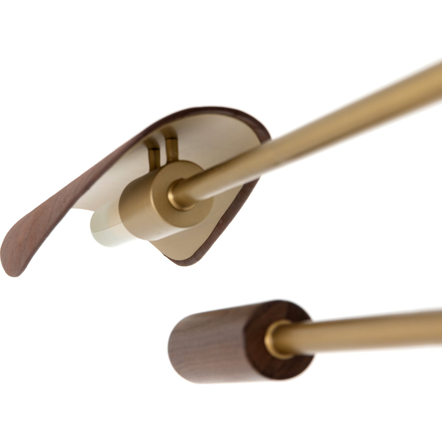 006 SI-1902231 | Closeup | Astrid Chandelier by Four Hands in antique brass, dark walnut, dark brown leather. Made from iron, top grain leather in a modern style.