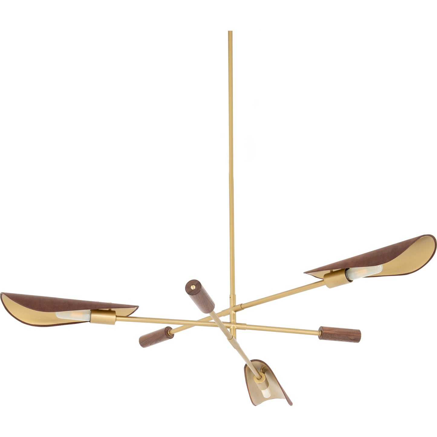 001 SI-1902231 | Primary Silo | Astrid Chandelier by Four Hands in antique brass, dark walnut, dark brown leather. Made from iron, top grain leather in a modern style.