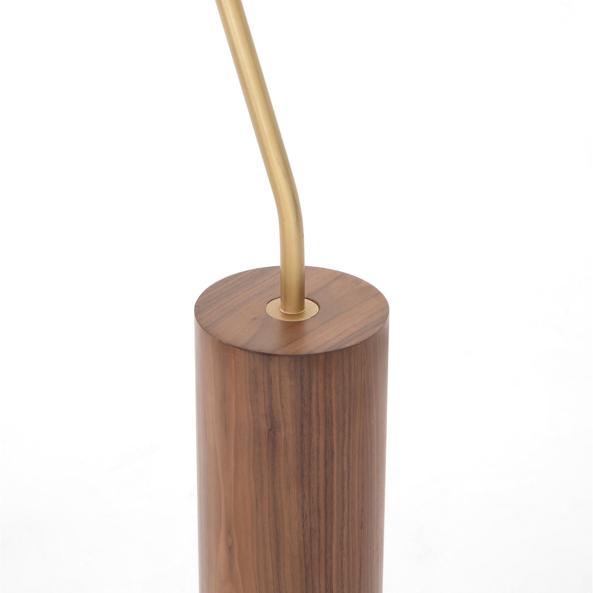 Astrid Floor Lamp by Four Hands in antique brass, dark walnut, dark brown leather. Made from walnut veneer, top grain leather, iron in a modern style.