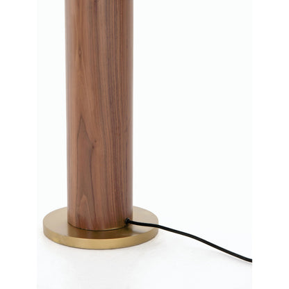 Astrid Floor Lamp by Four Hands in antique brass, dark walnut, dark brown leather. Made from walnut veneer, top grain leather, iron in a modern style.