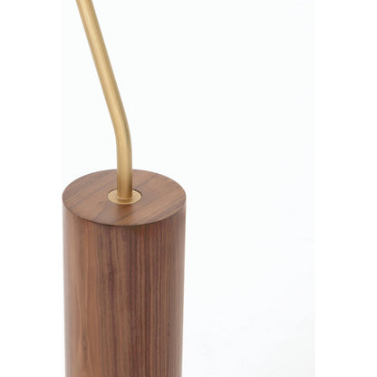 Astrid Floor Lamp by Four Hands in antique brass, dark walnut, dark brown leather. Made from walnut veneer, top grain leather, iron in a modern style.