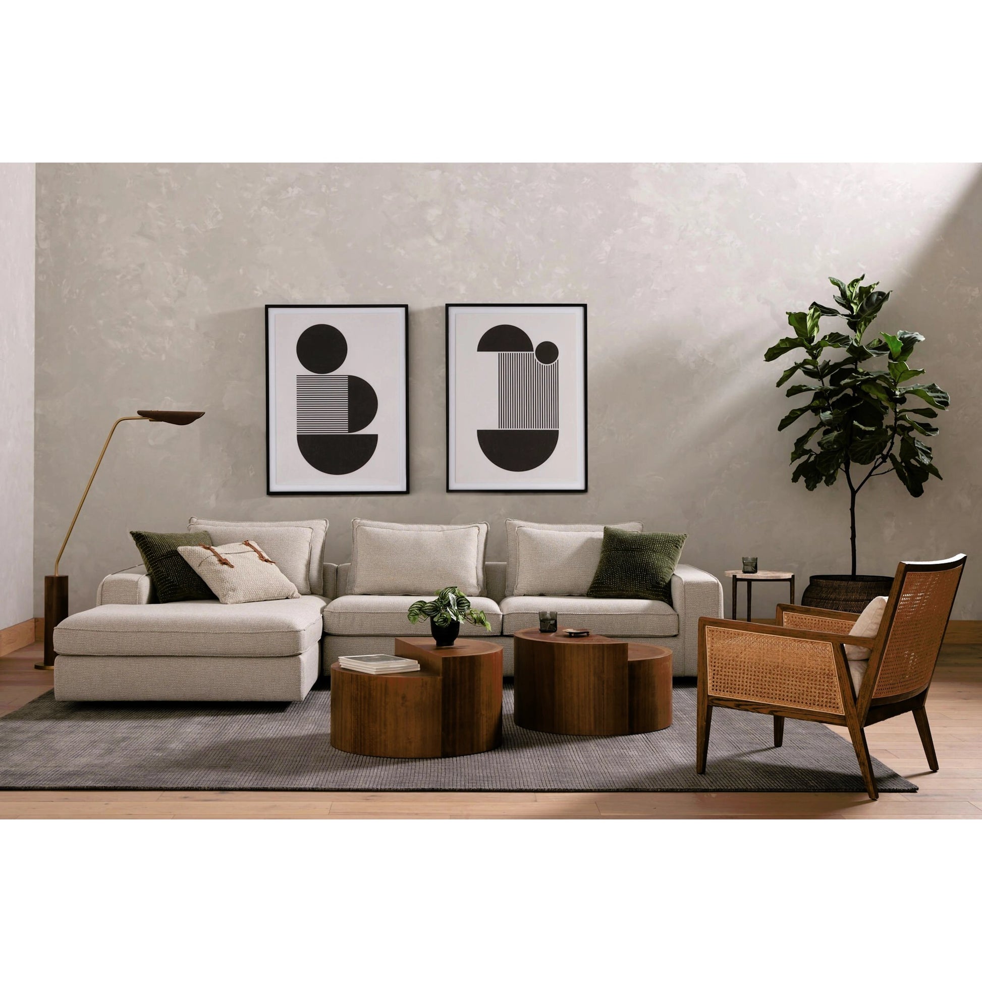 Astrid Floor Lamp by Four Hands in antique brass, dark walnut, dark brown leather. Made from walnut veneer, top grain leather, iron in a modern style.