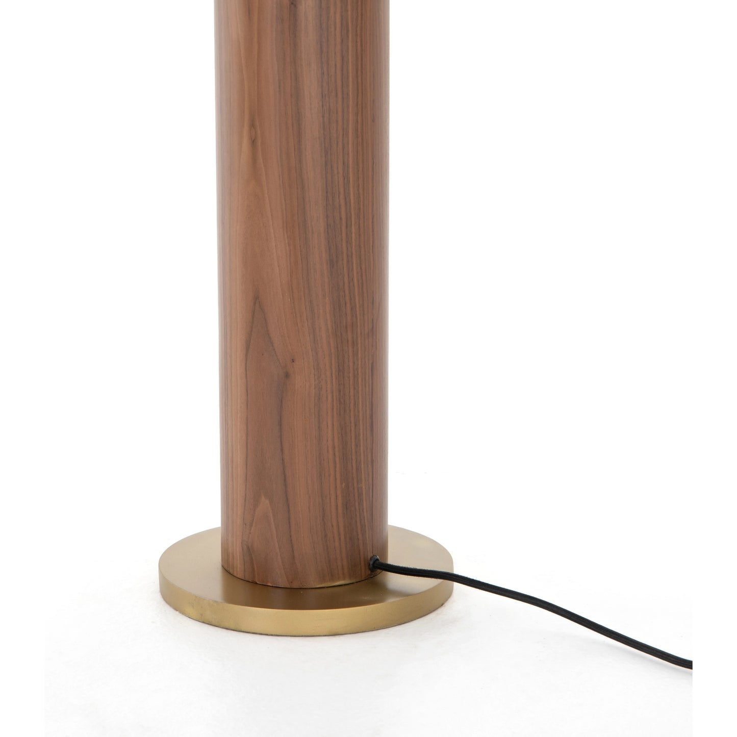 007 SI-1977055 | Closeup | Astrid Floor Lamp by Four Hands in antique brass, dark walnut, dark brown leather. Made from walnut veneer, top grain leather, iron in a modern style.