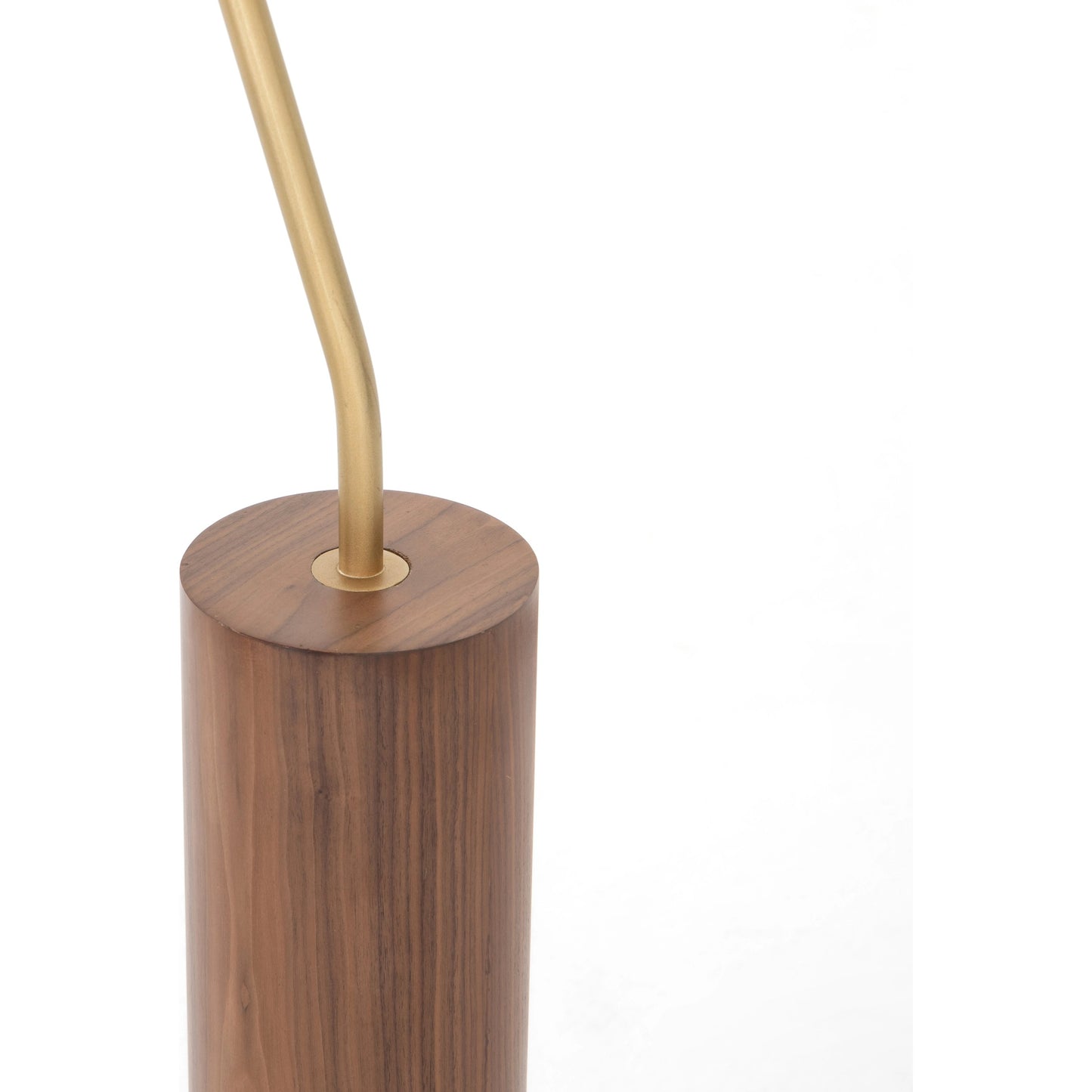 009 SI-1977055 | Closeup | Astrid Floor Lamp by Four Hands in antique brass, dark walnut, dark brown leather. Made from walnut veneer, top grain leather, iron in a modern style.