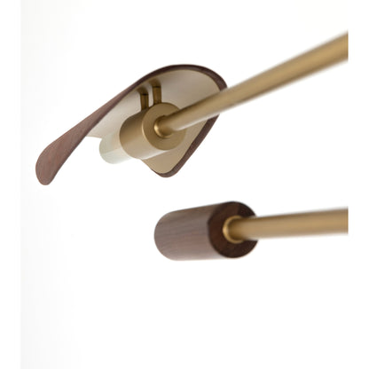 Astrid Double Pendant by Four Hands in dark brown leather, antique brass. Made from top grain leather, solid walnut, iron in a modern style.