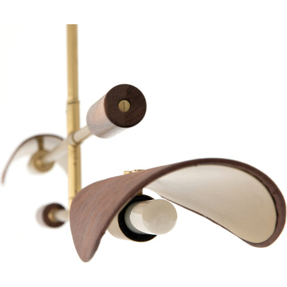 Astrid Double Pendant by Four Hands in dark brown leather, antique brass. Made from top grain leather, solid walnut, iron in a modern style.