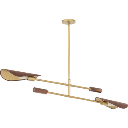 Astrid Double Pendant by Four Hands in dark brown leather, antique brass. Made from top grain leather, solid walnut, iron in a modern style.