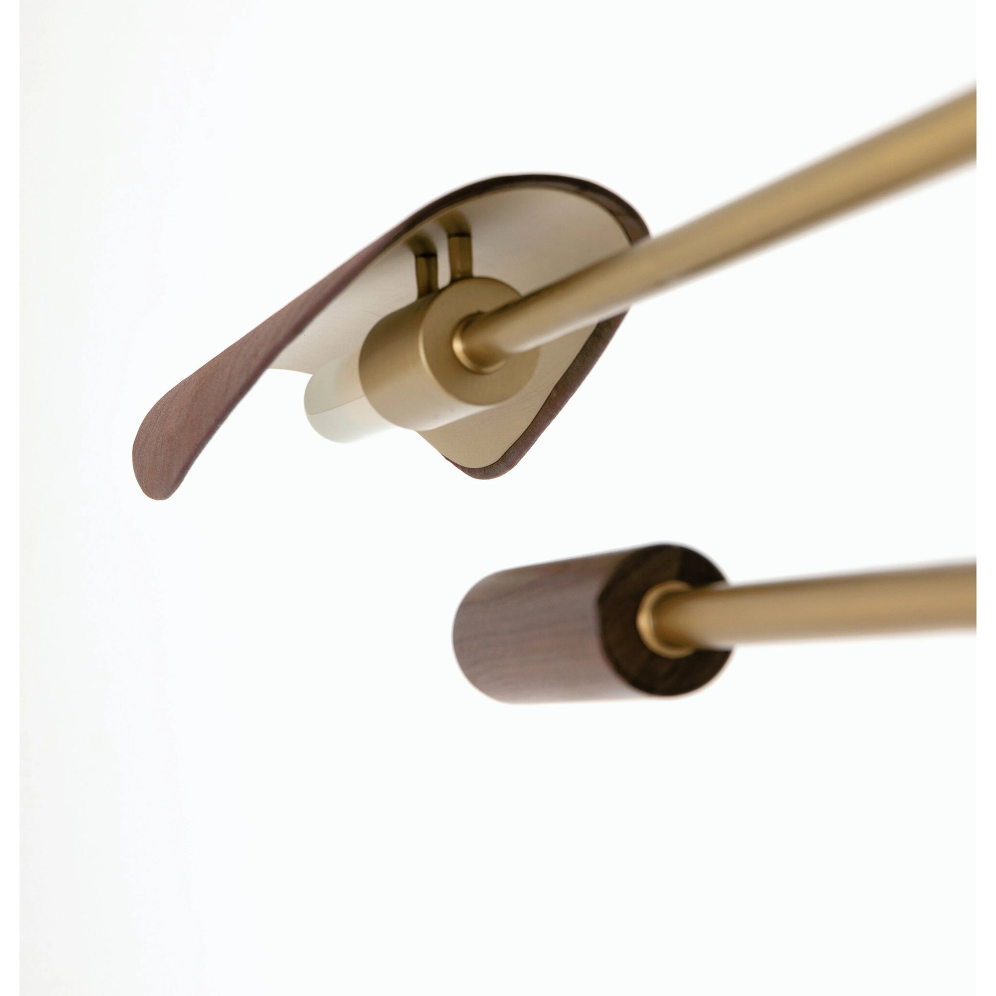 Astrid Double Pendant by Four Hands in dark brown leather, antique brass. Made from top grain leather, solid walnut, iron in a modern style.