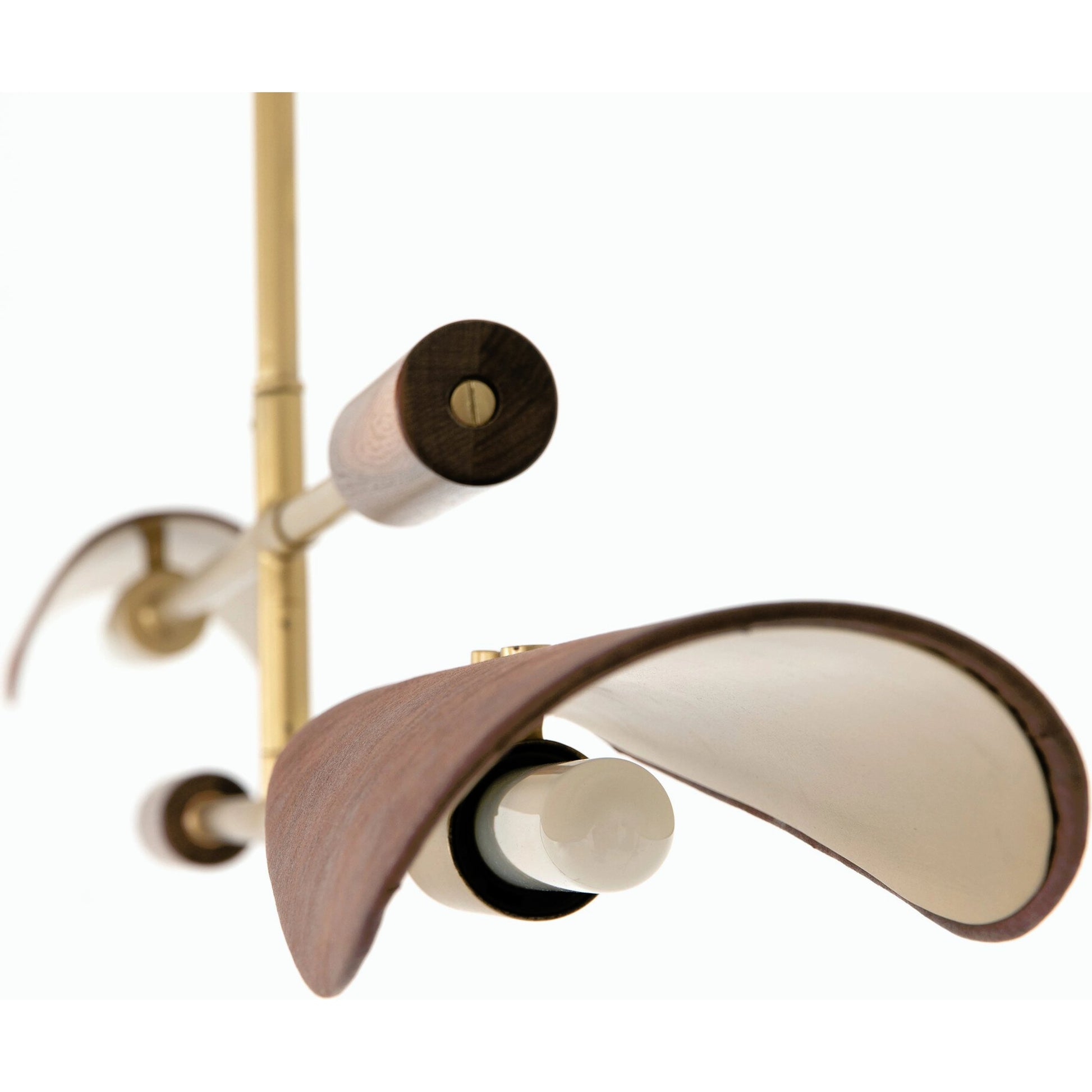 Astrid Double Pendant by Four Hands in dark brown leather, antique brass. Made from top grain leather, solid walnut, iron in a modern style.