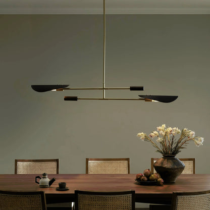 Astrid Double Pendant by Four Hands in dark brown leather, antique brass. Made from top grain leather, solid walnut, iron in a modern style.
