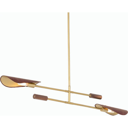 Astrid Double Pendant by Four Hands in dark brown leather, antique brass. Made from top grain leather, solid walnut, iron in a modern style.