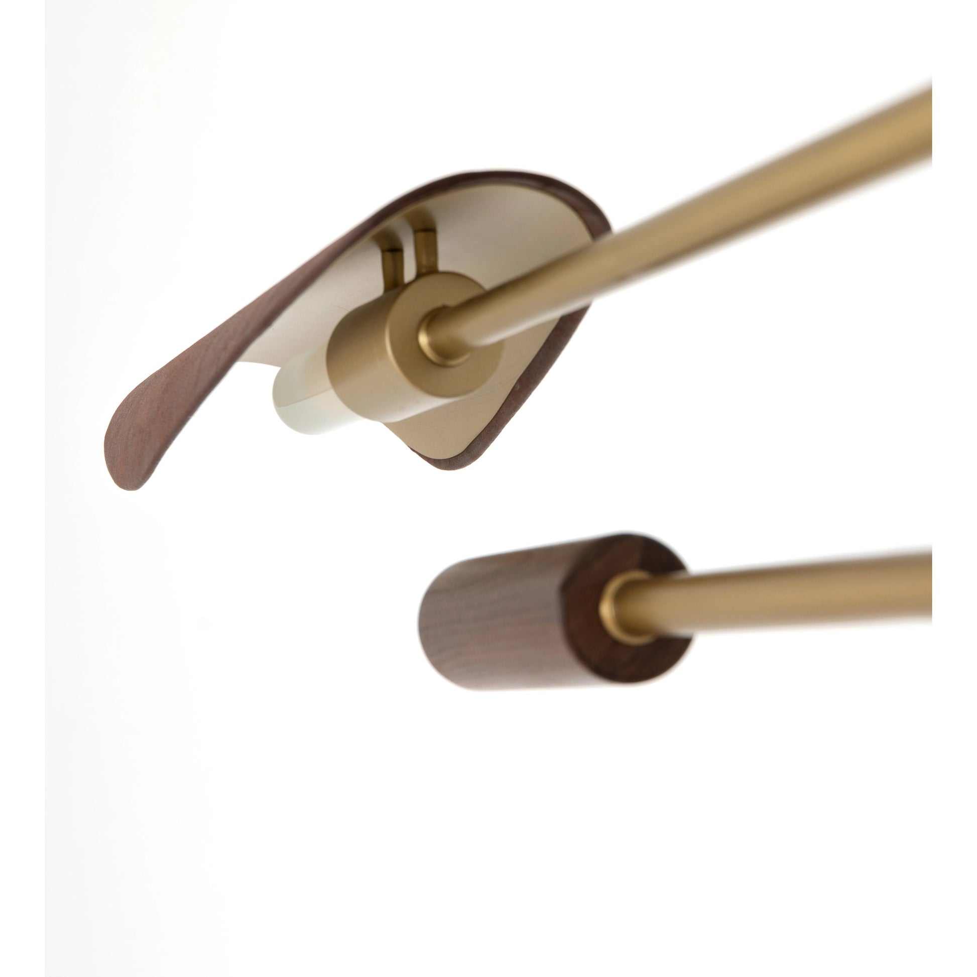 Astrid Double Pendant by Four Hands in dark brown leather, antique brass. Made from top grain leather, solid walnut, iron in a modern style.