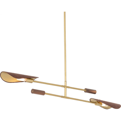 Astrid Double Pendant by Four Hands in dark brown leather, antique brass. Made from top grain leather, solid walnut, iron in a modern style.