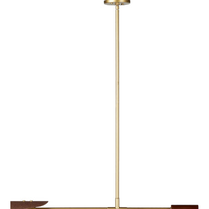 Astrid Double Pendant by Four Hands in dark brown leather, antique brass. Made from top grain leather, solid walnut, iron in a modern style.