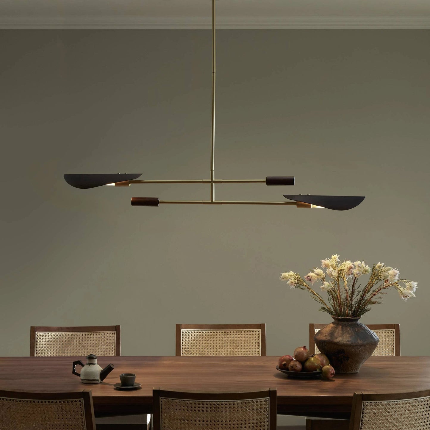 012 SI-1977054 | Lifestyle | Astrid Double Pendant by Four Hands in dark brown leather, antique brass. Made from top grain leather, solid walnut, iron in a modern style.