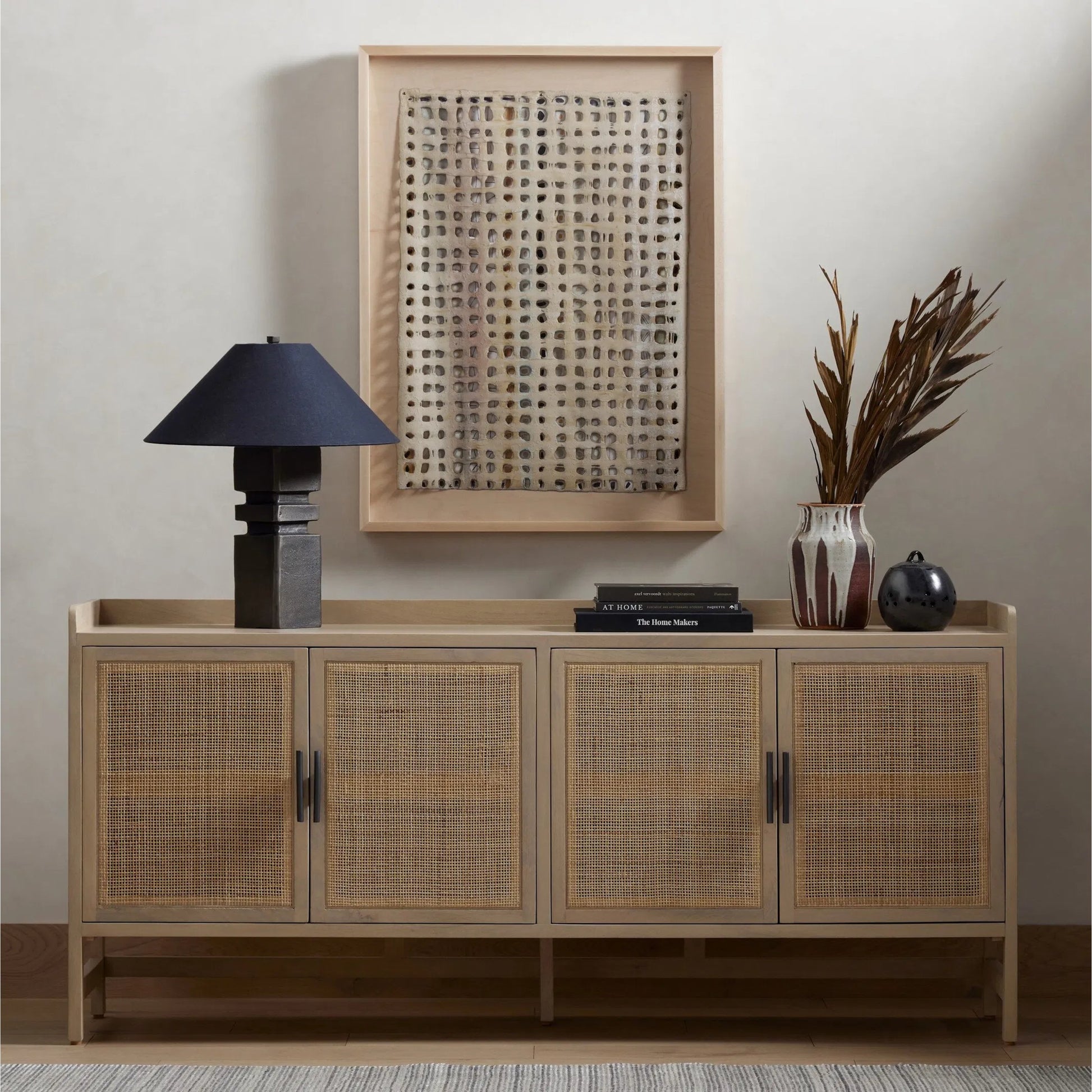Caprice Sideboard by Four Hands in natural mango, natural cane. Made from solid mango, cane in a coastal style.