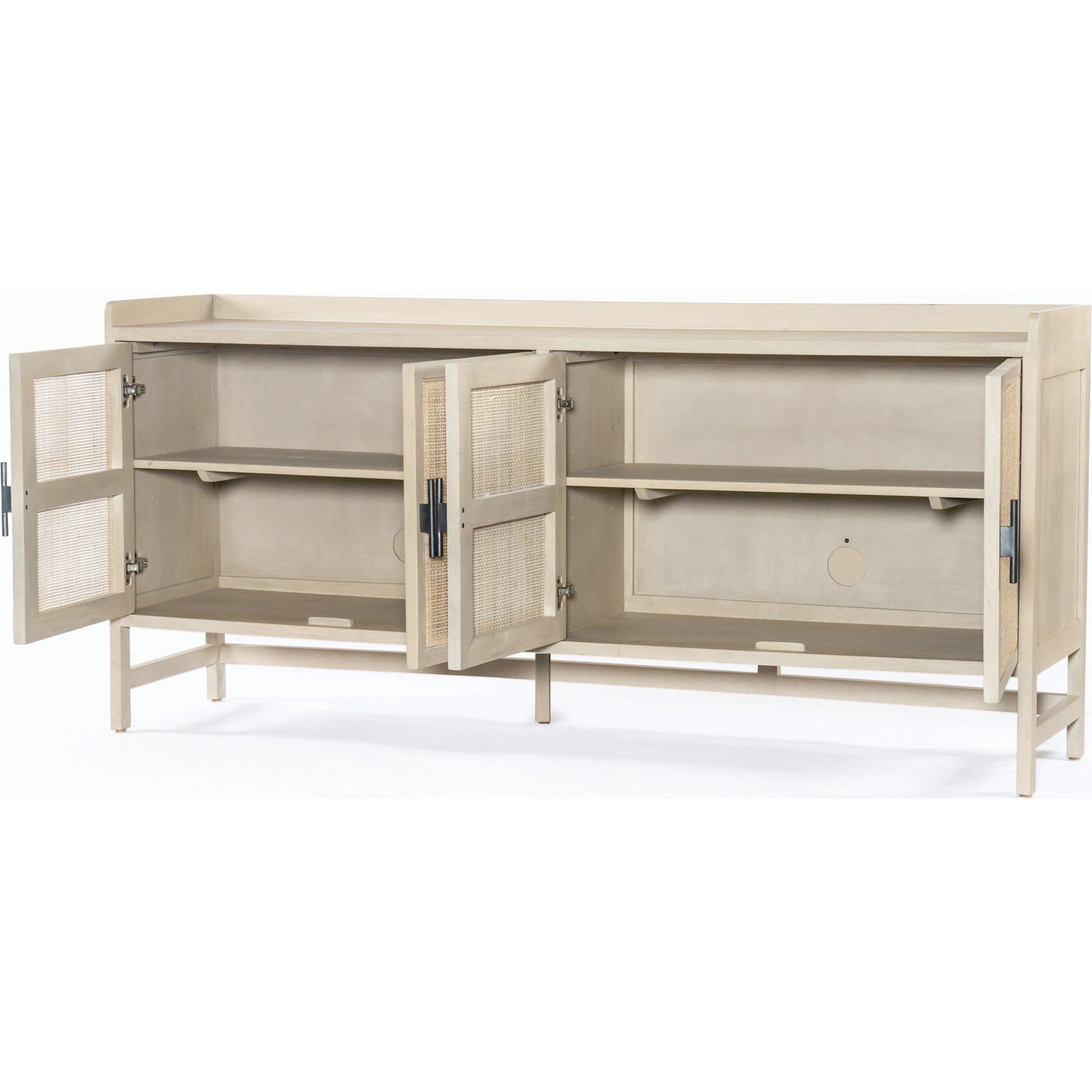 Caprice Sideboard by Four Hands in black wash mango, natural cane. Made from solid mango, cane in a coastal style.