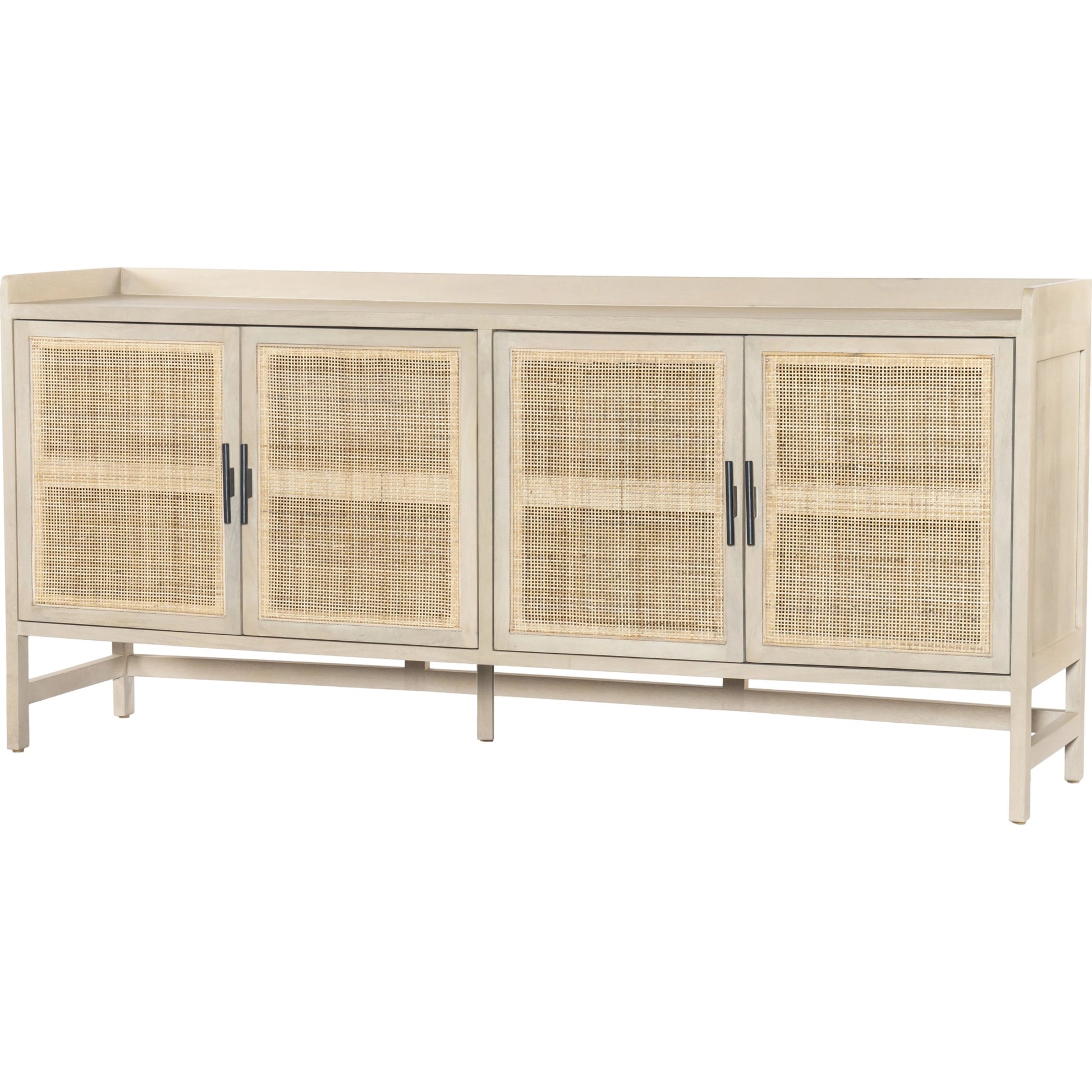 Caprice Sideboard by Four Hands in black wash mango, natural cane. Made from solid mango, cane in a coastal style.