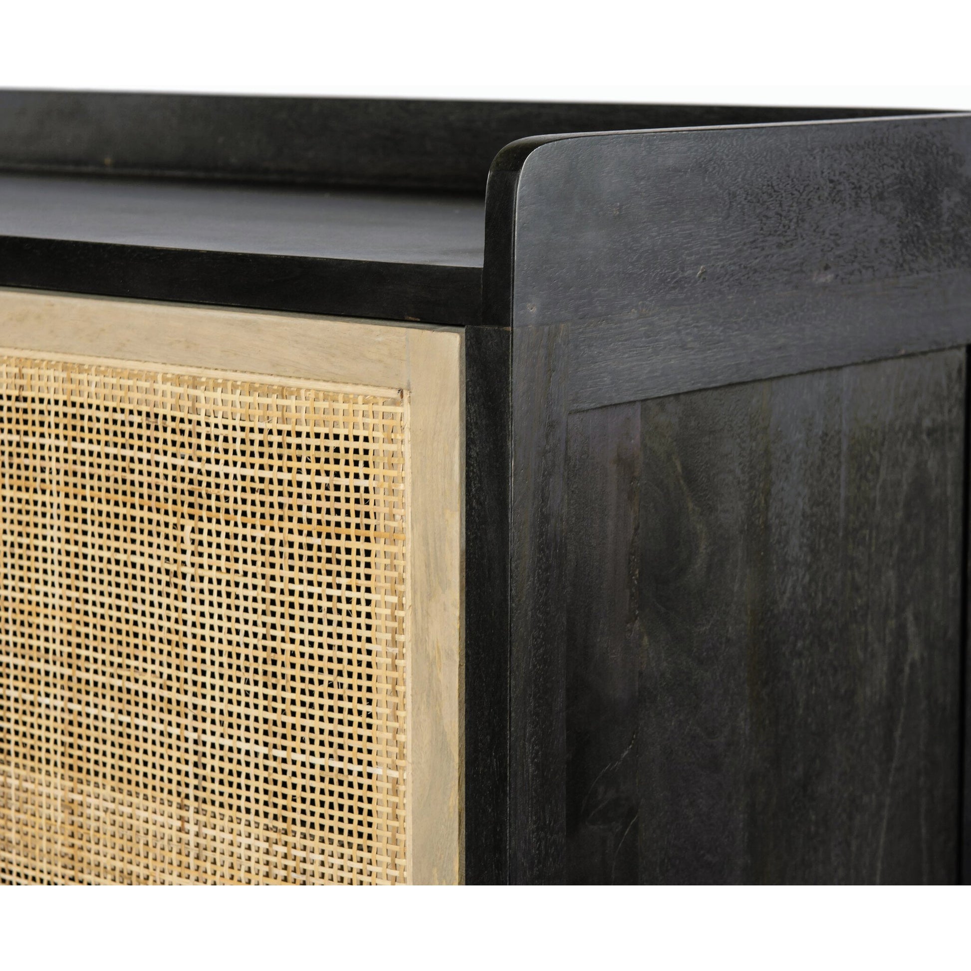 Caprice Sideboard by Four Hands in black wash mango, natural cane. Made from solid mango, cane in a coastal style.