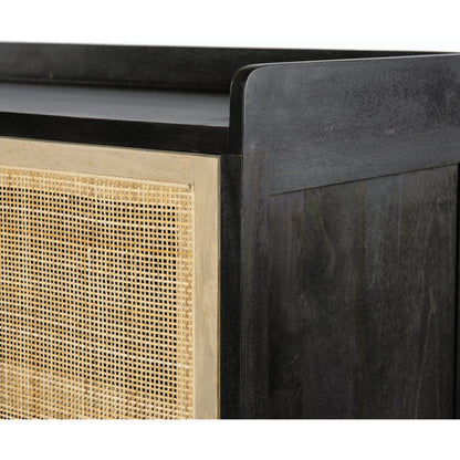 Caprice Sideboard by Four Hands in black wash mango, natural cane. Made from solid mango, cane in a coastal style.