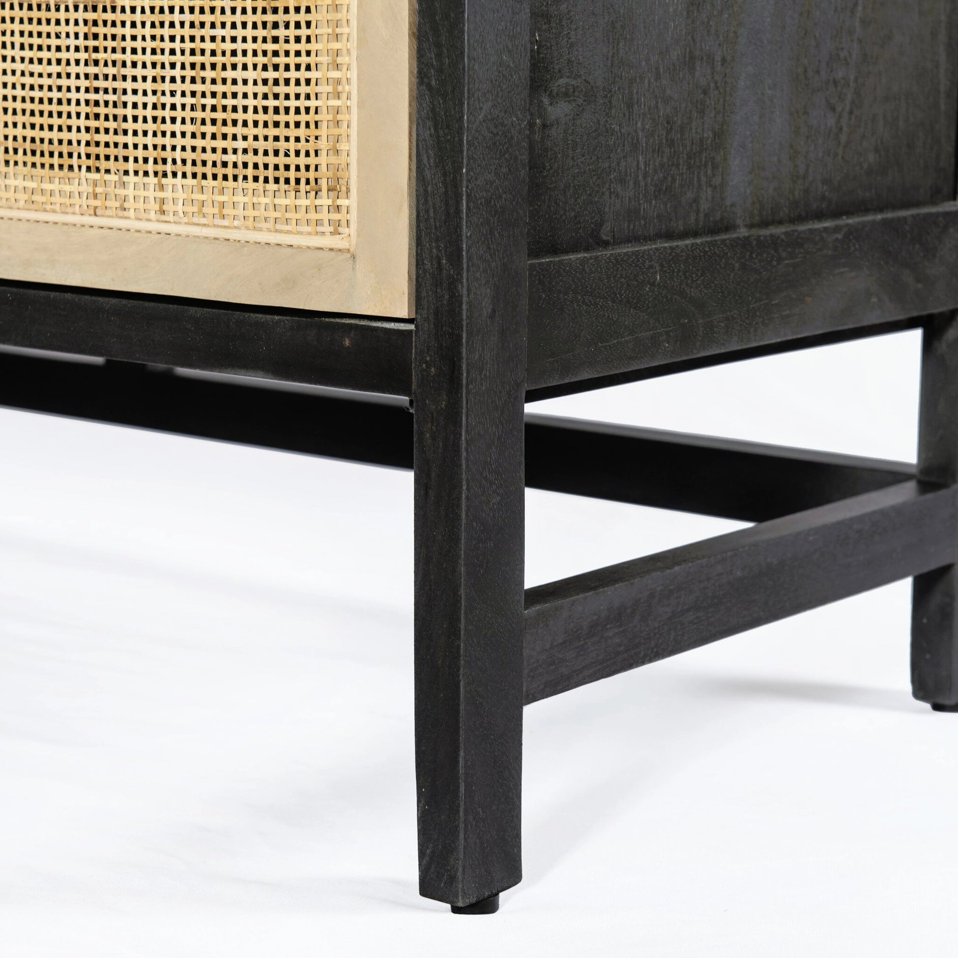 Caprice Sideboard by Four Hands in black wash mango, natural cane. Made from solid mango, cane in a coastal style.