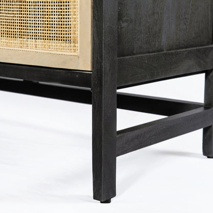 Caprice Sideboard by Four Hands in black wash mango, natural cane. Made from solid mango, cane in a coastal style.