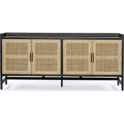 Caprice Sideboard by Four Hands in black wash mango, natural cane. Made from solid mango, cane in a coastal style.