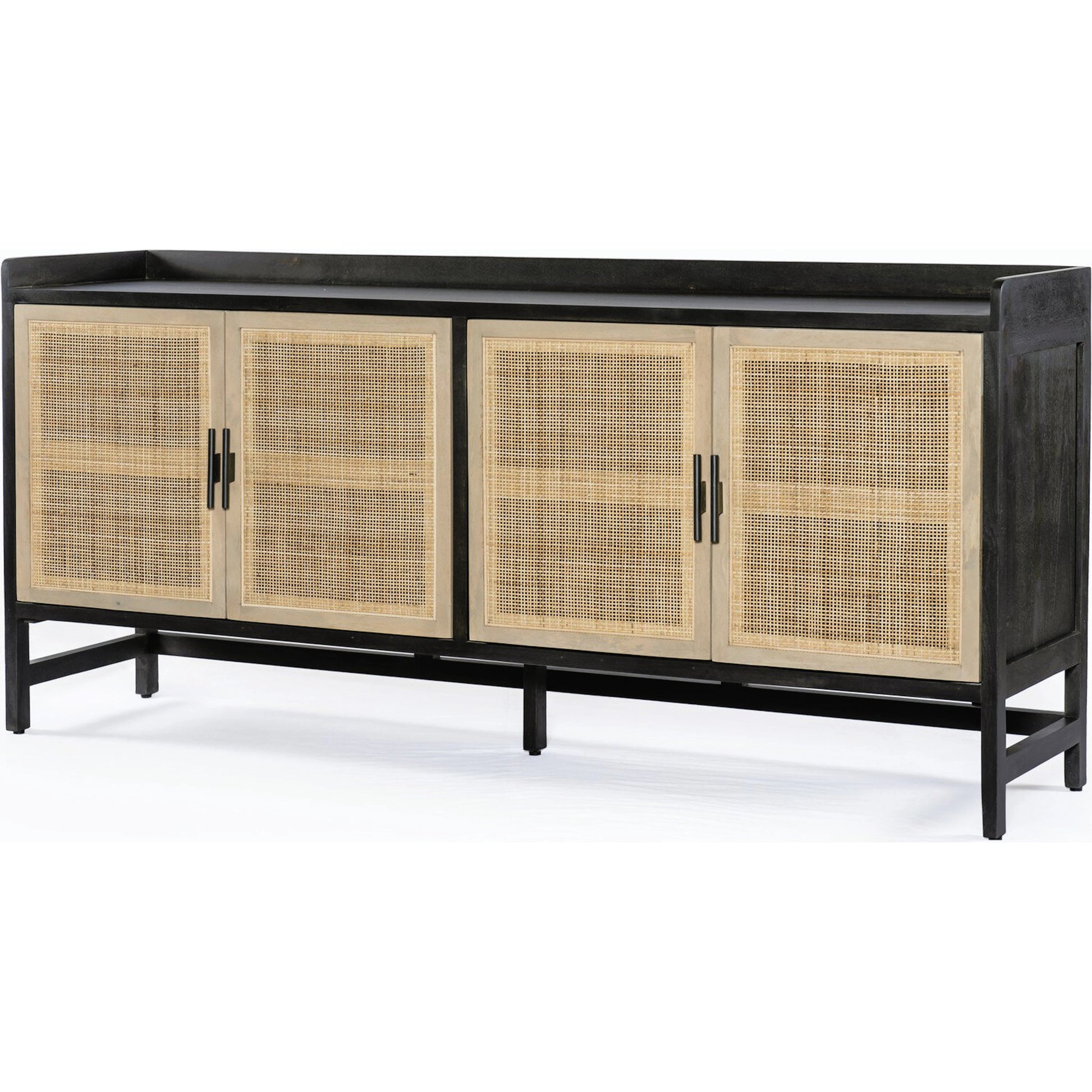 Caprice Sideboard by Four Hands in black wash mango, natural cane. Made from solid mango, cane in a coastal style.