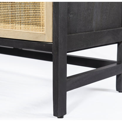 Caprice Sideboard by Four Hands in black wash mango, natural cane. Made from solid mango, cane in a coastal style.
