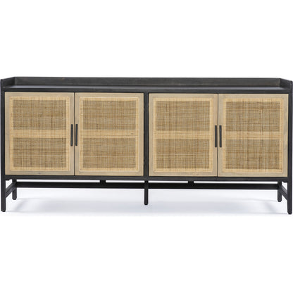 Caprice Sideboard by Four Hands in black wash mango, natural cane. Made from solid mango, cane in a coastal style.