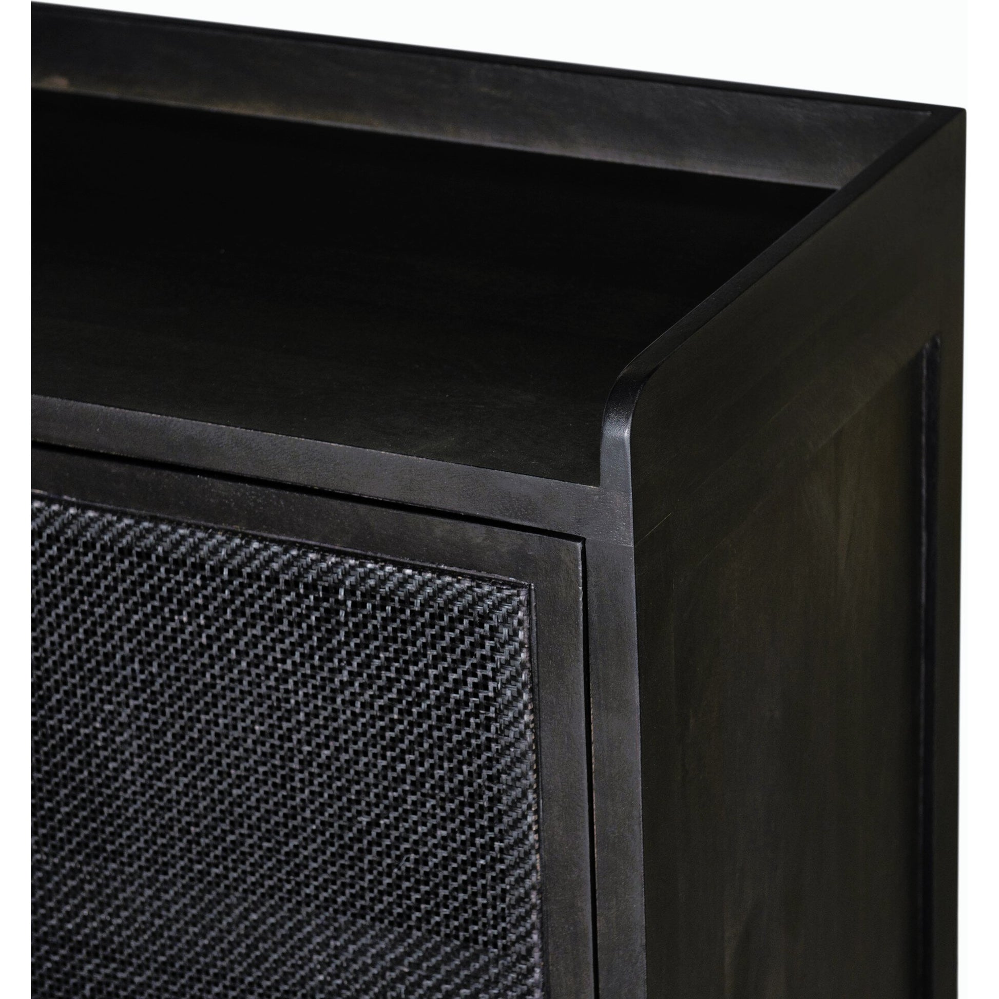 Caprice Sideboard by Four Hands in black wash mango, natural cane. Made from solid mango, cane in a coastal style.