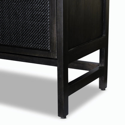 Caprice Sideboard by Four Hands in black wash mango, natural cane. Made from solid mango, cane in a coastal style.