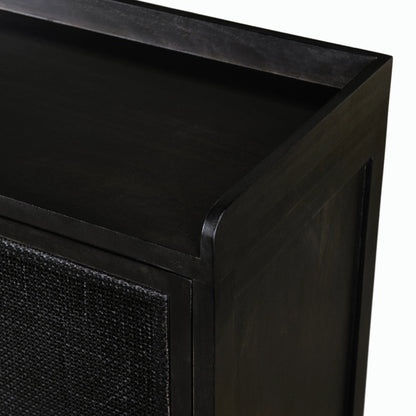 Caprice Sideboard by Four Hands in black wash mango, natural cane. Made from solid mango, cane in a coastal style.