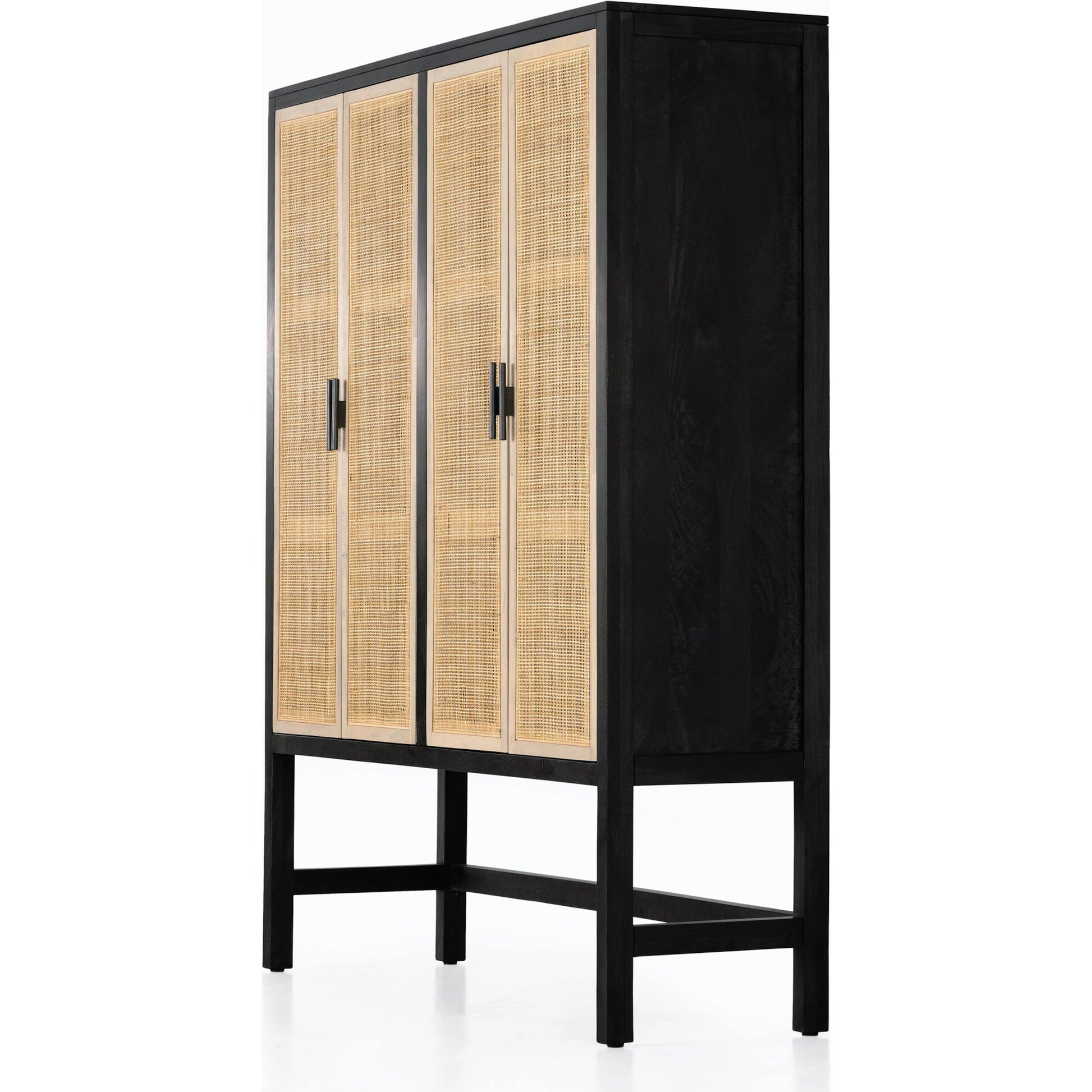 Caprice Cabinet by Four Hands in black wash mango, black natural cane. Made from cane, solid mango in a eclectic & global style.