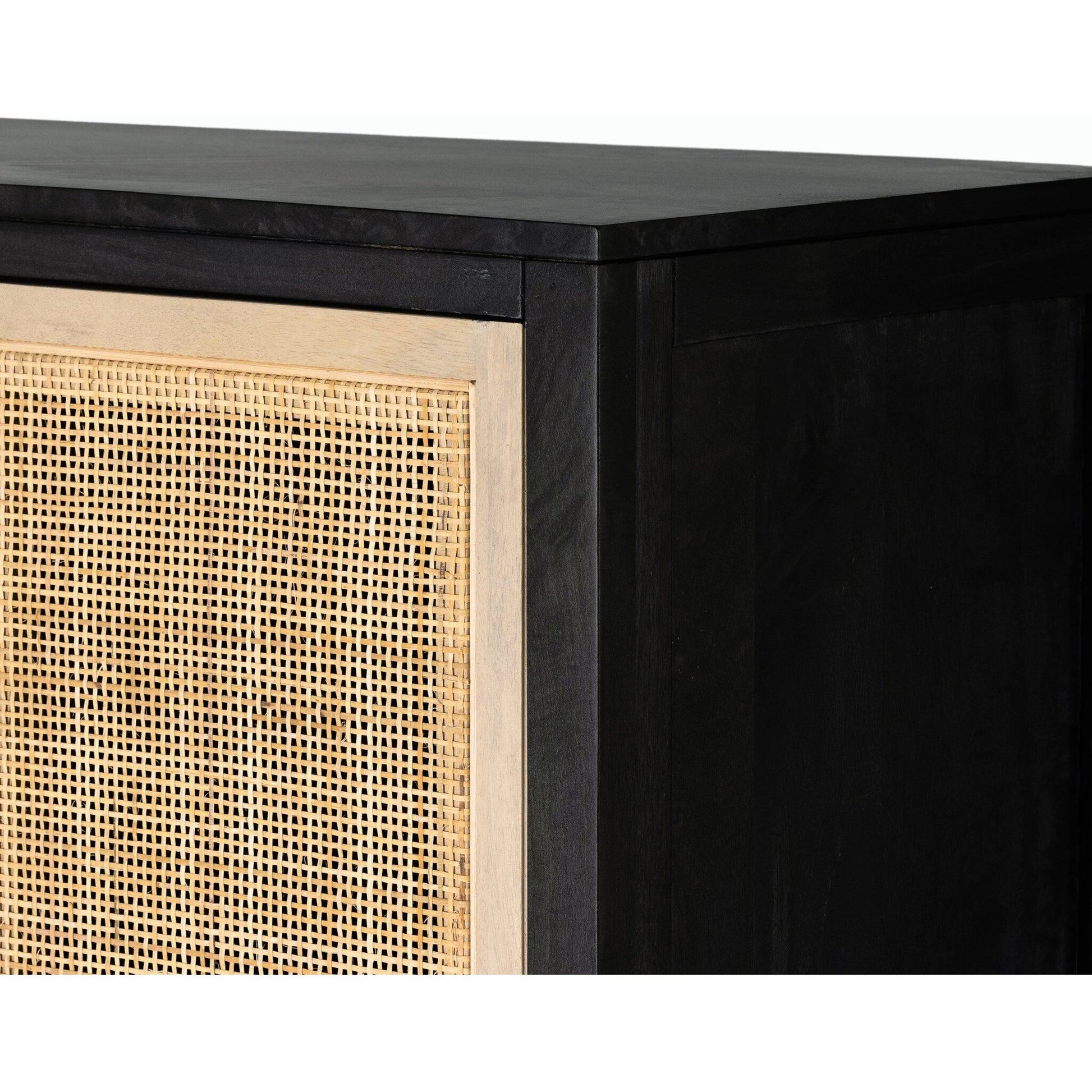 Caprice Cabinet by Four Hands in black wash mango, black natural cane. Made from cane, solid mango in a eclectic & global style.