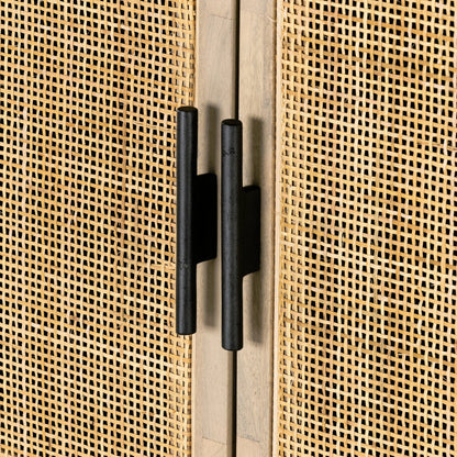 Caprice Cabinet by Four Hands in black wash mango, black natural cane. Made from cane, solid mango in a eclectic & global style.