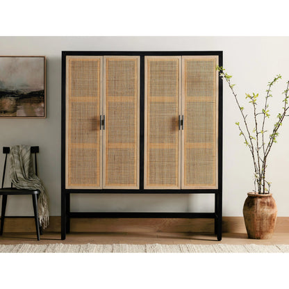 Caprice Cabinet by Four Hands in black wash mango, black natural cane. Made from cane, solid mango in a eclectic & global style.