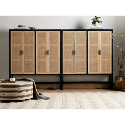 Caprice Cabinet by Four Hands in black wash mango, black natural cane. Made from cane, solid mango in a eclectic & global style.
