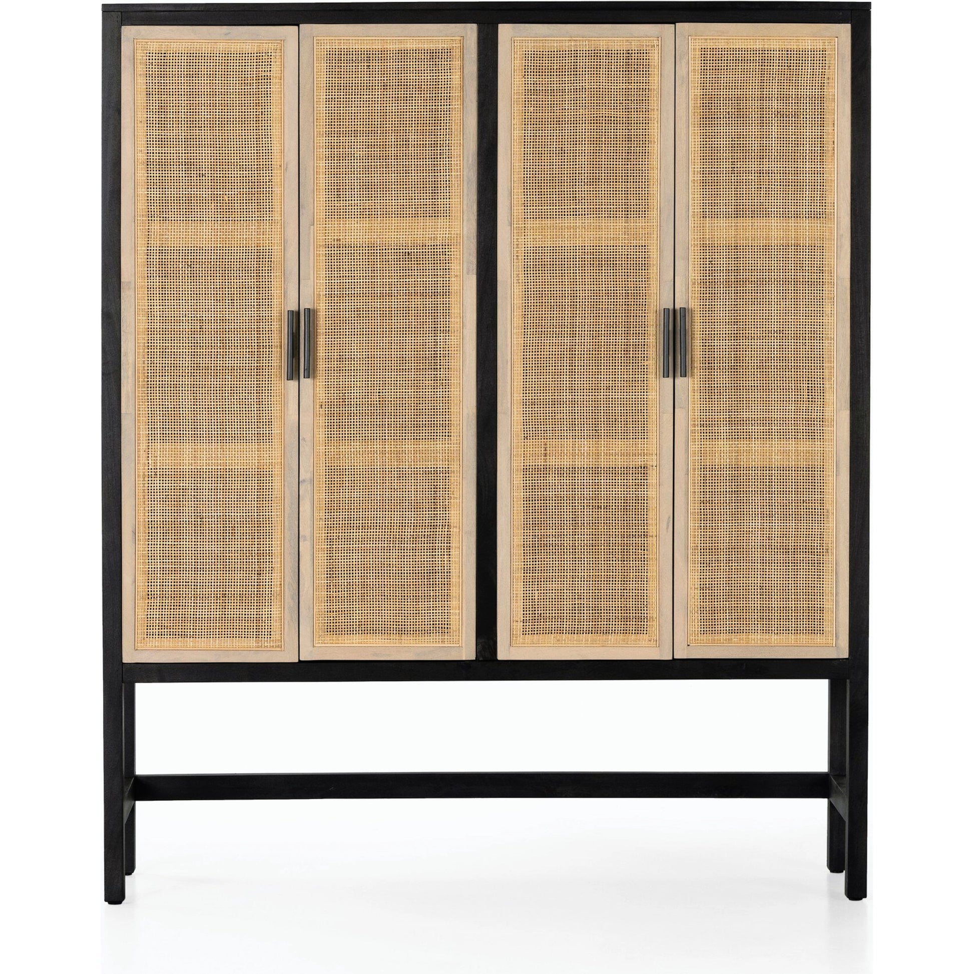 Caprice Cabinet by Four Hands in black wash mango, black natural cane. Made from cane, solid mango in a eclectic & global style.