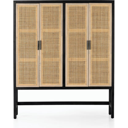 Caprice Cabinet by Four Hands in black wash mango, black natural cane. Made from cane, solid mango in a eclectic & global style.