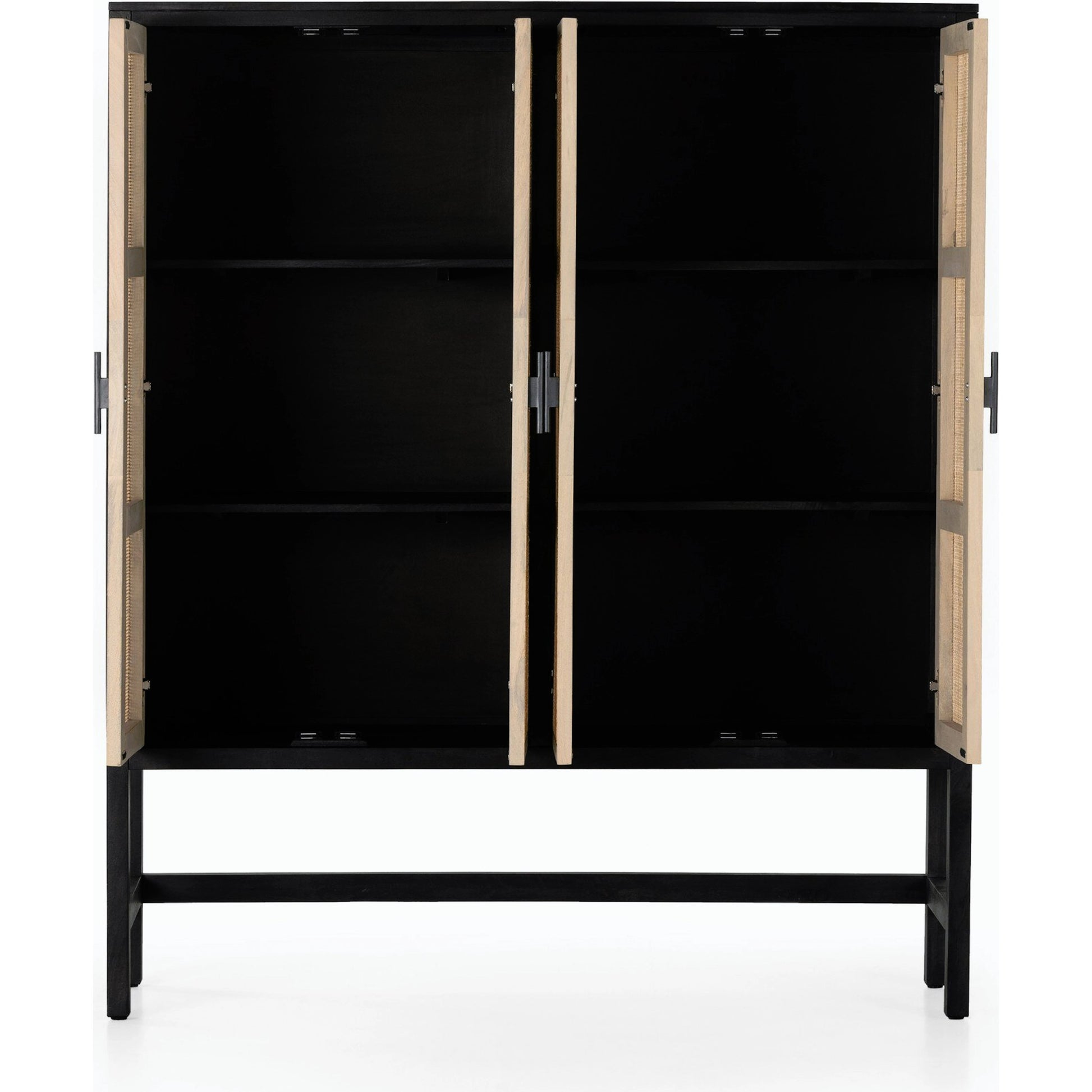 Caprice Cabinet by Four Hands in black wash mango, black natural cane. Made from cane, solid mango in a eclectic & global style.