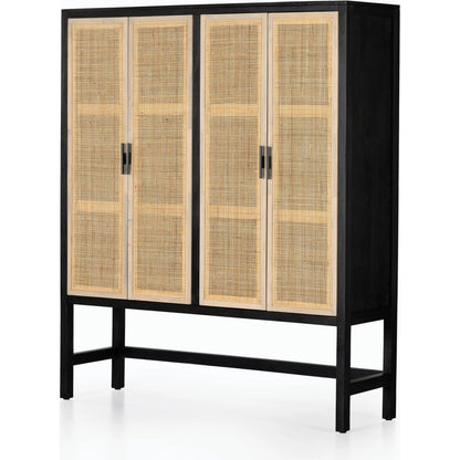Caprice Cabinet by Four Hands in black wash mango, black natural cane. Made from cane, solid mango in a eclectic & global style.