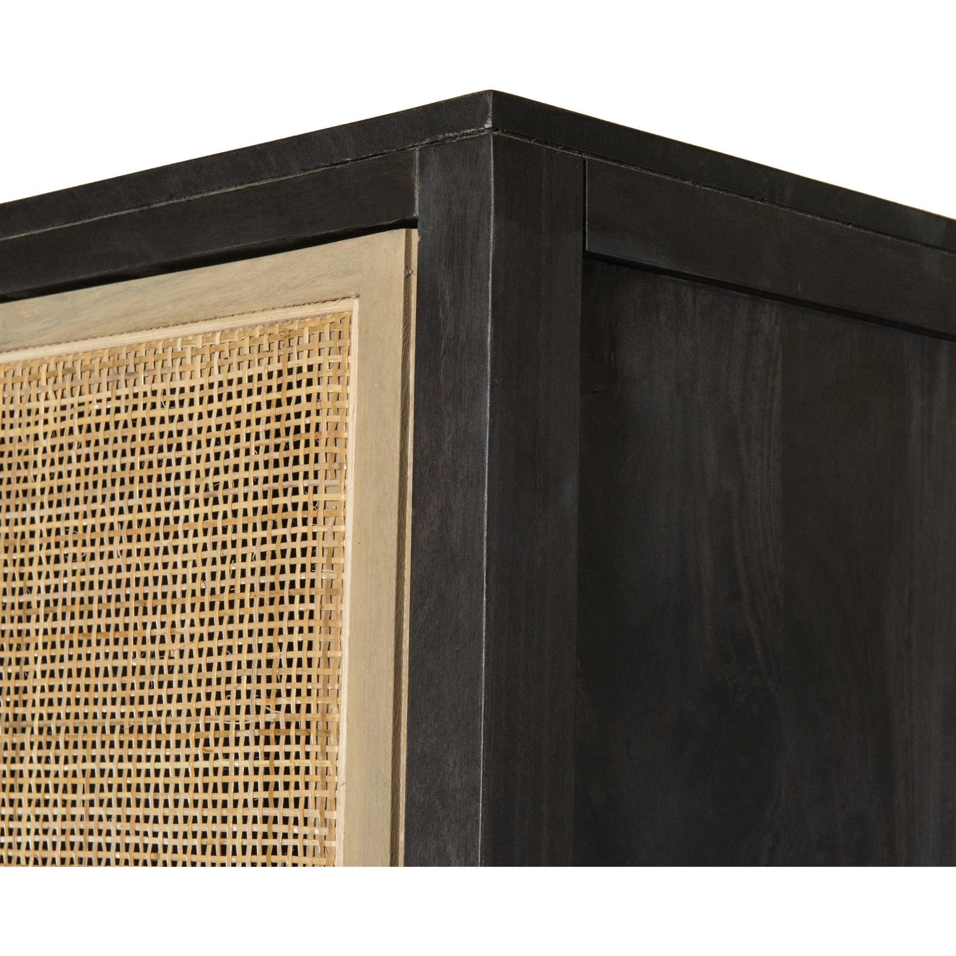 Caprice Cabinet by Four Hands in black wash mango, black natural cane. Made from cane, solid mango in a eclectic & global style.