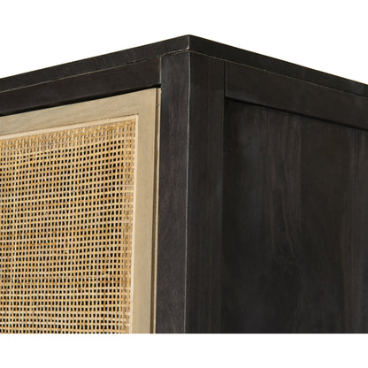 Caprice Cabinet by Four Hands in black wash mango, black natural cane. Made from cane, solid mango in a eclectic & global style.