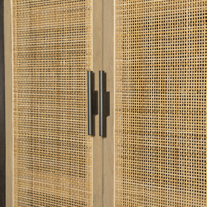 Caprice Cabinet by Four Hands in black wash mango, black natural cane. Made from cane, solid mango in a eclectic & global style.