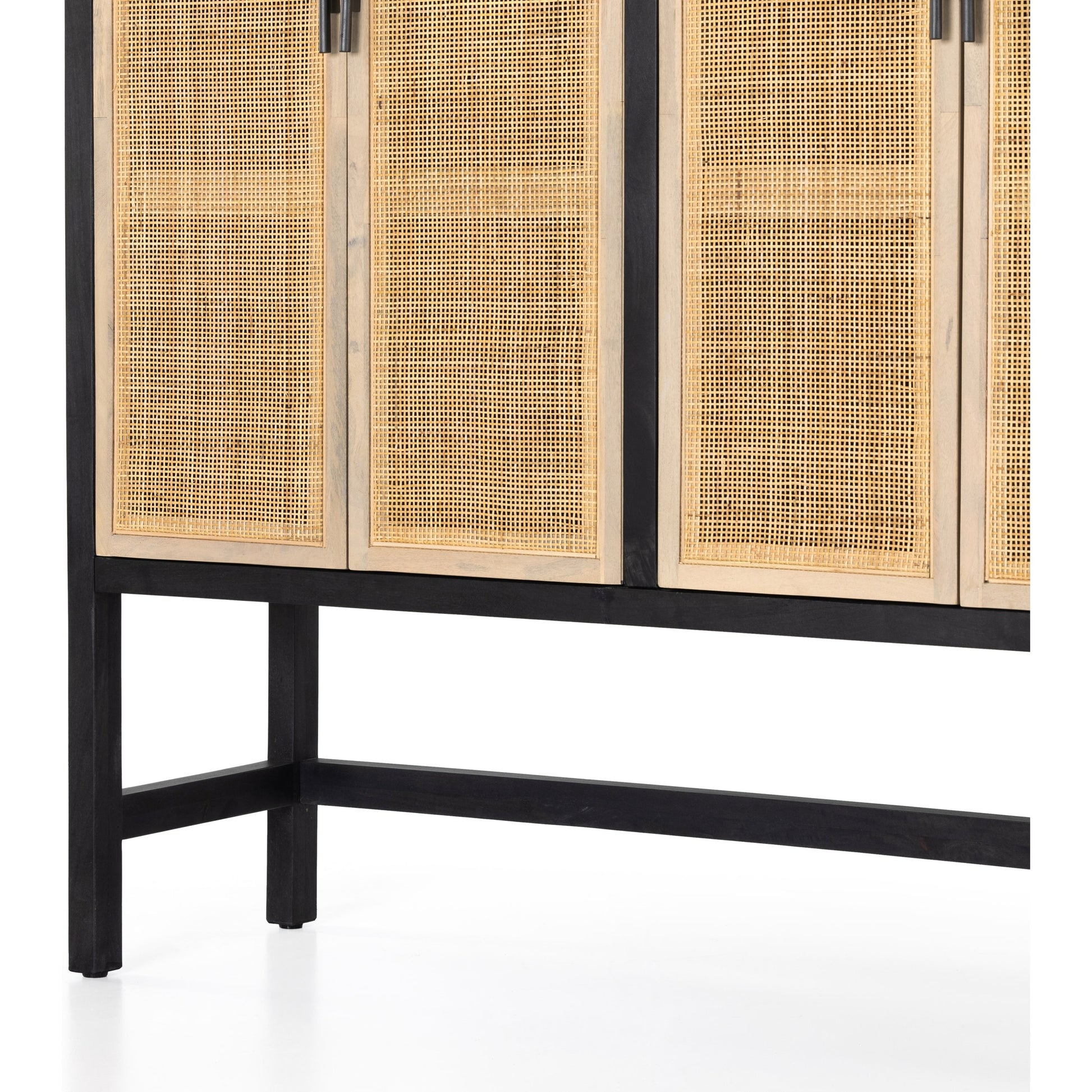 Caprice Cabinet by Four Hands in black wash mango, black natural cane. Made from cane, solid mango in a eclectic & global style.