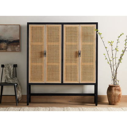 Caprice Cabinet by Four Hands in black wash mango, black natural cane. Made from cane, solid mango in a eclectic & global style.