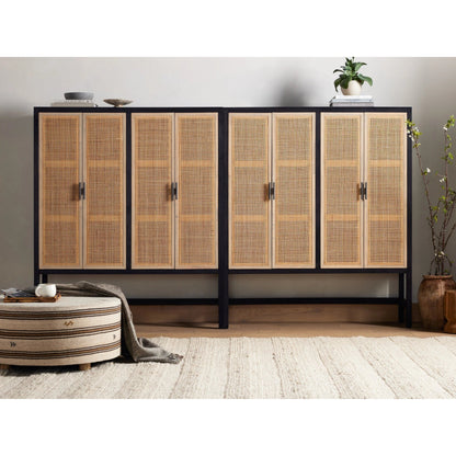 Caprice Cabinet by Four Hands in black wash mango, black natural cane. Made from cane, solid mango in a eclectic & global style.