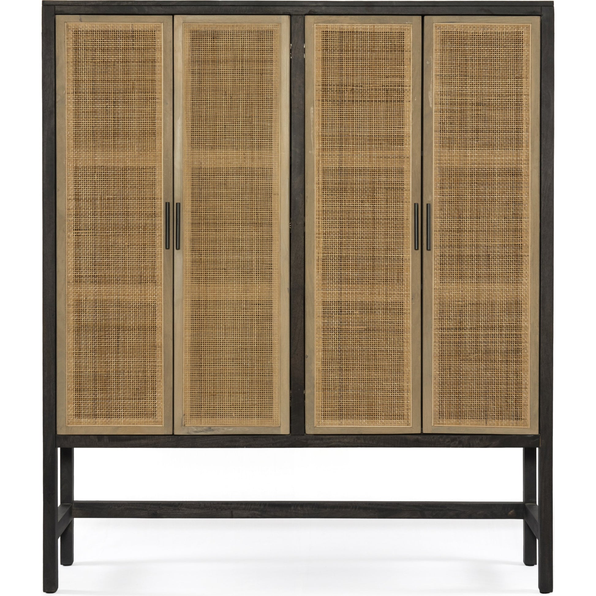 Caprice Cabinet by Four Hands in black wash mango, black natural cane. Made from cane, solid mango in a eclectic & global style.